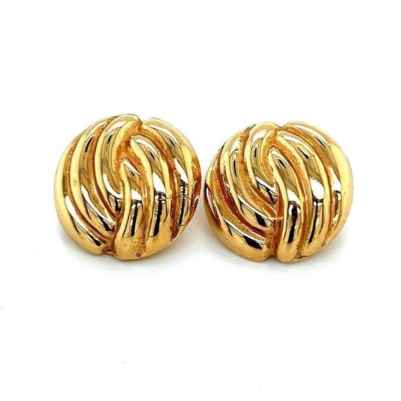 14k Gold Scalloped Design Clip Earrings - Picture 1 of 6